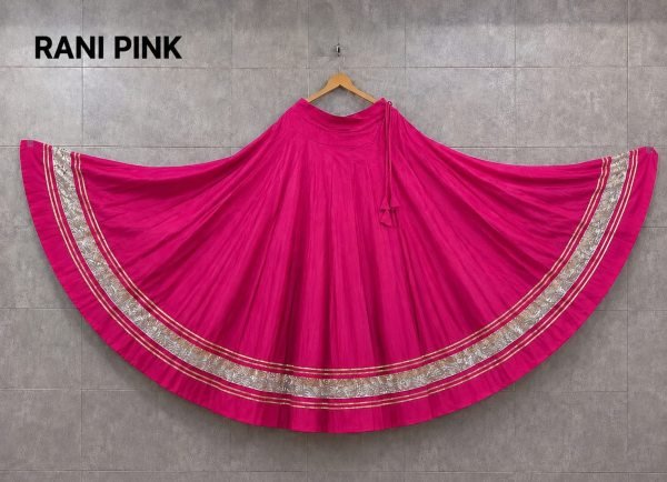 Rani Pink Heavy Rayon Cotton Fully Stitched Chaniya with Gold Lace Detailing for Festive Wear Navratri Lehnega Choli