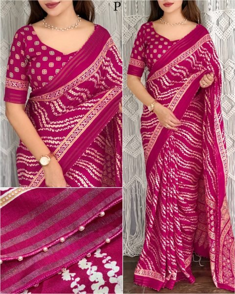 Rani Pink Leheriya Printed Cotton Slub Saree with Running Blouse at Wholesale Rate  Printed Cotton Sarees Wholesale