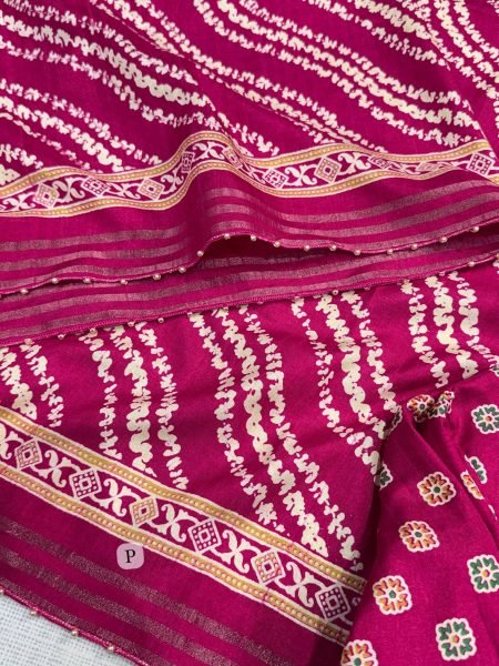 Rani Pink Leheriya Printed Cotton Slub Saree with Running Blouse at Wholesale Rate  Printed Cotton Sarees Wholesale