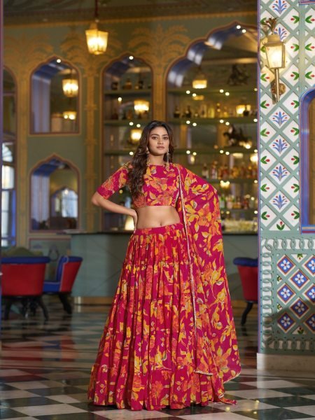 Rani Pink Marble Lehenga Set with Hand Work Blouse for Wedding Wear 