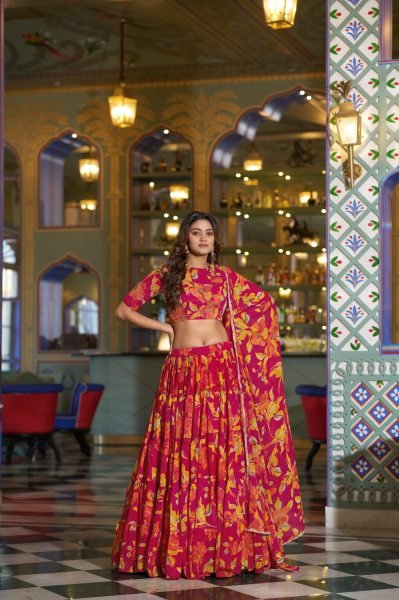 Rani Pink Marble Lehenga Set with Hand Work Blouse for Wedding Wear Designer Lehenga Choli
