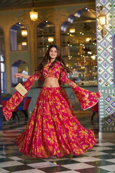 Rani Pink Marble Lehenga Set with Hand Work Blouse for Wedding Wear Designer Lehenga Choli