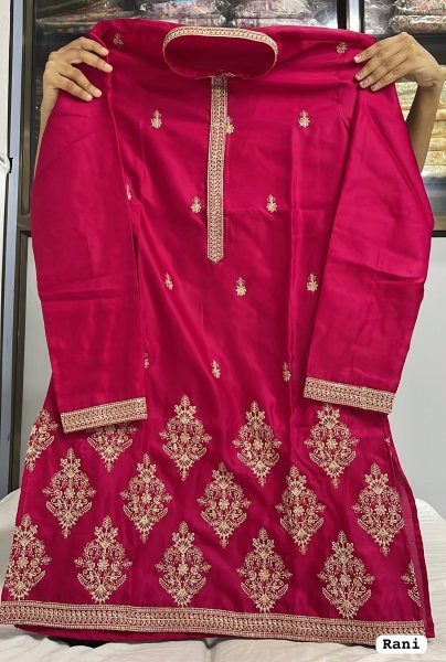 Rani Pink Men   s Royal Silk Kurta with Heavy Embroidery Work For Festival Kurta Pajama Wholesale