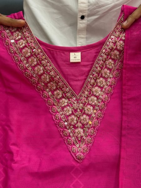 Rani Pink Natural Soft KitKat Silk Suit with Heavy Hand Work at Wholesale Rate Printed Kurtis