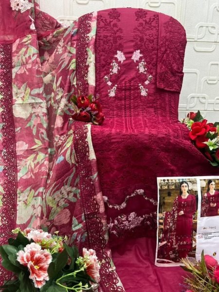 Rani Pink Ombre Cotton Chikankari Suit Set with Kotta Check Dupatta for Festive Wear Salwar Kameez