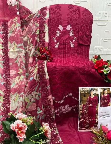 Rani Pink Ombre Cotton Chikankari Suit Set with Kotta Check Dupatta for Festive Wear Pakistani Suits Wholesale