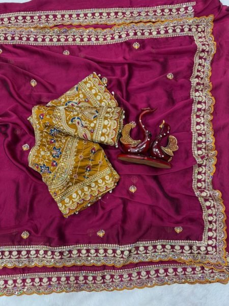 Rani Pink Rangoli Silk Saree with Banglori Embroidered Blouse At Manufacturer  