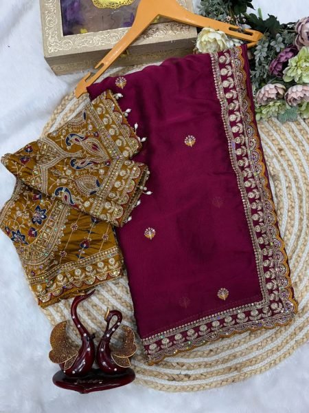 Rani Pink Rangoli Silk Saree with Banglori Embroidered Blouse At Manufacturer  Designer Wedding Sarees Wholesale