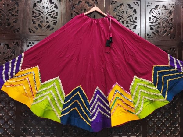 Rani Pink Rayon Cotton Long Skirt with Multi Patch Work and Heavy Lace Detailing Navratri Lehnega Choli
