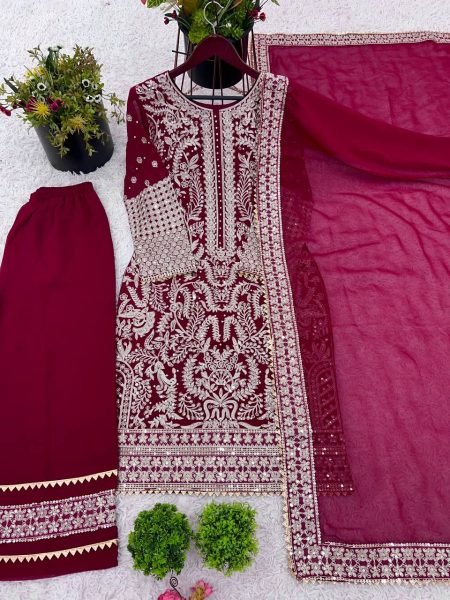 Rani Pink Heavy Georgette Suit Set Ready to Wear Celebration Outfit Ready To Wear Collection