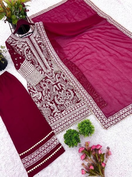 Rani Pink Heavy Georgette Suit Set Ready to Wear Celebration Outfit Ready To Wear Collection