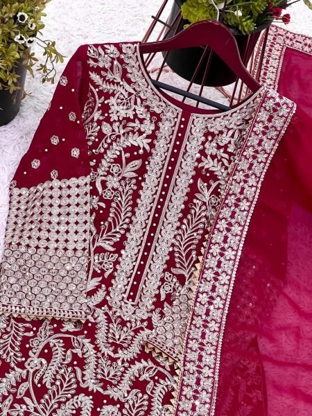 Rani Pink Heavy Georgette Suit Set Ready to Wear Celebration Outfit Ready To Wear Collection