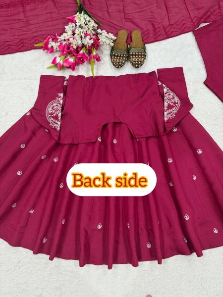 Rani Pink Roman Silk Anarkali Suit with Heavy Embroidery Work and Chanderi Silk Dupatta Ready To Wear Collection