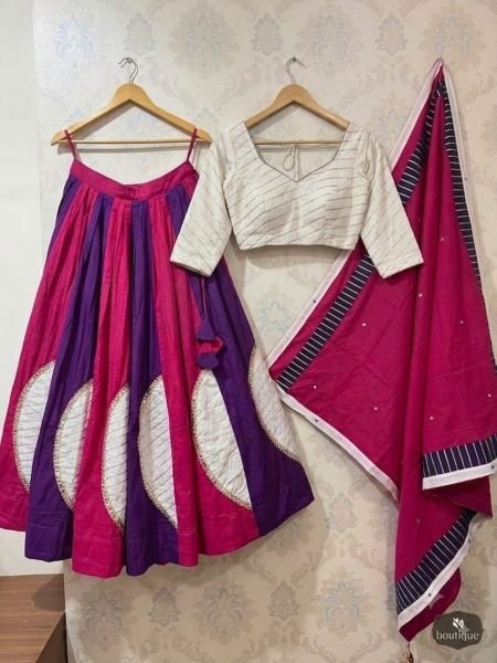 RaniPink Purple Premium Roman Silk Lehenga Choli with Heavy Patch Work at Wholesale Rate  Lehenga