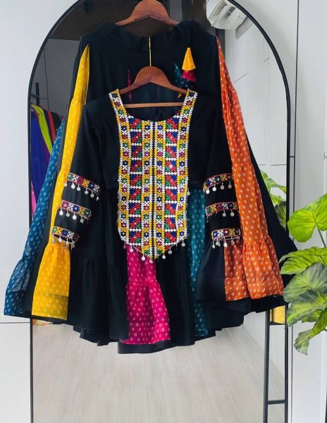 Rare Black Navratri Rayon Cotton Lehenga with Traditional Kutchi Work Top Navratri Lehnega Choli