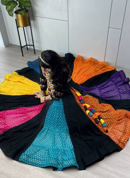 Rare Black Navratri Rayon Cotton Lehenga with Traditional Kutchi Work Top Navratri Lehnega Choli