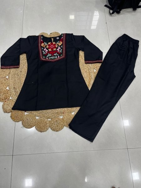 Rare Black Stylish Rayon Slub Co Ord Set with Embroidered Top for Festival  CO ORD Sets
