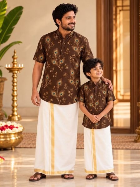 Rare Brown Father Son Family Combo Shirt Collection for Festivals 