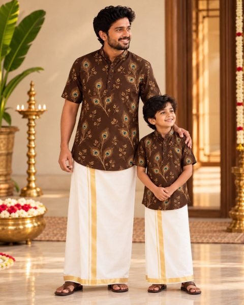 Rare Brown Father Son Family Combo Shirt Collection for Festivals Father Son Collection 