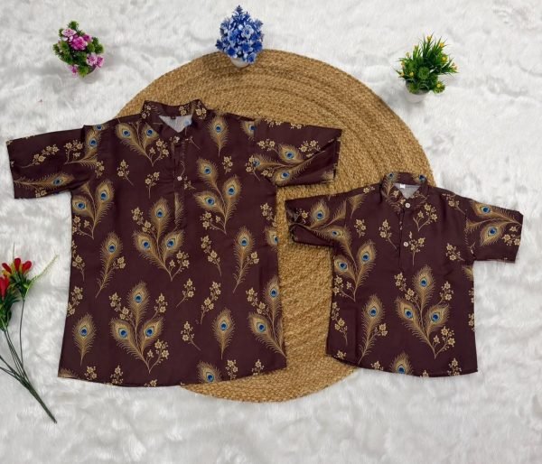 Rare Brown Father Son Family Combo Shirt Collection for Festivals Father Son Collection 