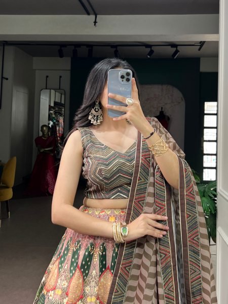 Rare Brown Vaishali Silk Lehenga Choli with Beads Work and Gotta Patti Lace Designer Lehenga Choli