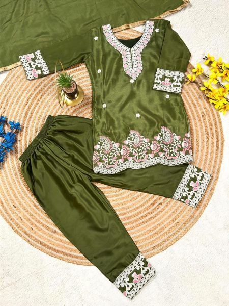 Rare Green Girls Pakistani Style Formal Eid Shalwar Kameez with Dupatta  Girls Wear