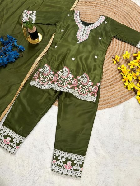 Rare Green Girls Pakistani Style Formal Eid Shalwar Kameez with Dupatta  Girls Wear