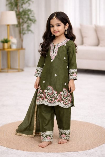 Rare Green Girls Pakistani Style Formal Eid Shalwar Kameez with Dupatta  Girls Wear