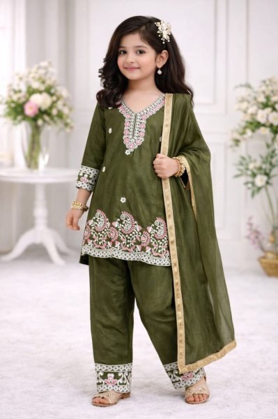 Rare Green Girls Pakistani Style Formal Eid Shalwar Kameez with Dupatta  Girls Wear