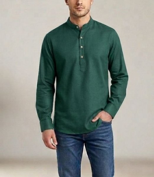 Rare Green Premium Heavy Cotton Men s Short Kurta with Full Sleeves Mens Shirt