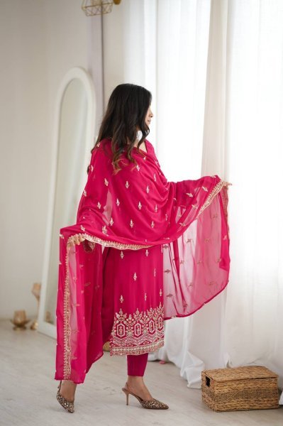 Rare Hot Pink Heavy Faux Georgette Suit with Sequin and Beads Work at Manufacturer  Ready To Wear Collection