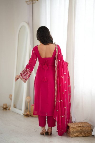 Rare Hot Pink Heavy Faux Georgette Suit with Sequin and Beads Work at Manufacturer  Ready To Wear Collection