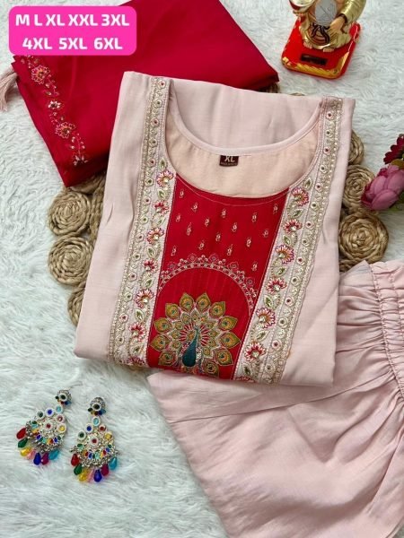 Rare Light Pink Straight Kurti Set with Contrast Dupatta for Office and Party Wear  Straight Cut Long Kurtis