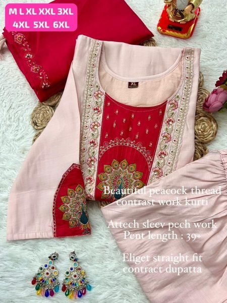 Rare Light Pink Straight Kurti Set with Contrast Dupatta for Office and Party Wear  Straight Cut Long Kurtis