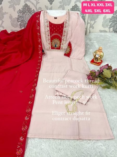 Rare Light Pink Straight Kurti Set with Contrast Dupatta for Office and Party Wear  Straight Cut Long Kurtis