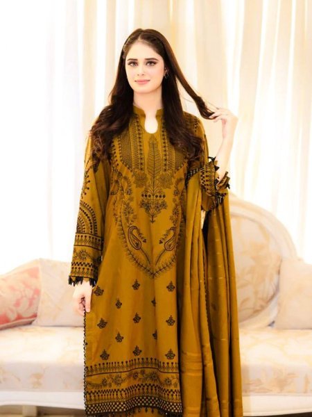 Rare Mustered Yellow Faux Georgette Embroidered Kurti Palazzo Dupatta Set with Embroidery Work For Women Ready To Wear Suit