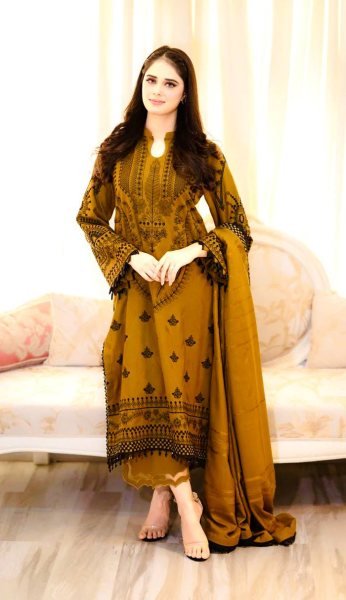 Rare Mustered Yellow Faux Georgette Embroidered Kurti Palazzo Dupatta Set with Embroidery Work For Women Ready To Wear Collection