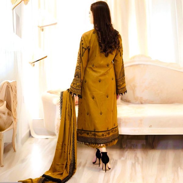 Rare Mustered Yellow Faux Georgette Embroidered Kurti Palazzo Dupatta Set with Embroidery Work For Women Ready To Wear Collection