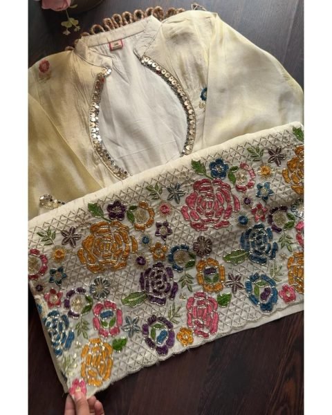 Rare Off White Cosmos Fabric Co Ord Set with Heavy Handwork for Women CO ORD Sets