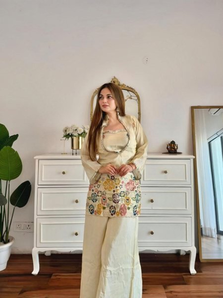Rare Off White Cosmos Fabric Co Ord Set with Heavy Handwork for Women CO ORD Sets