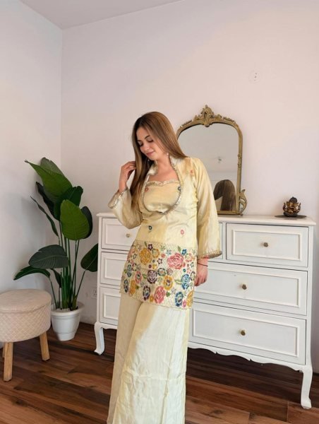 Rare Off White Cosmos Fabric Co Ord Set with Heavy Handwork for Women CO ORD Sets