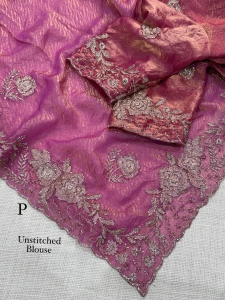 Rare Pink Fendy Satin Jacquard Saree with Sequins Beads at Party Wear Designer Wedding Sarees Wholesale