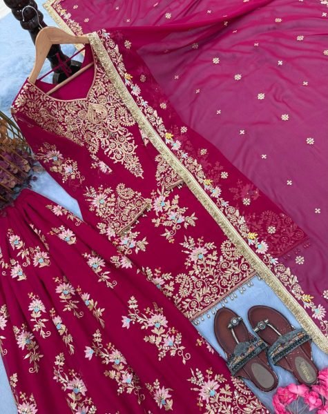 Rare Pink Heavy Faux Georgette Embroidered Palazzo Set with Micro Cotton Inner Ready To Wear Collection
