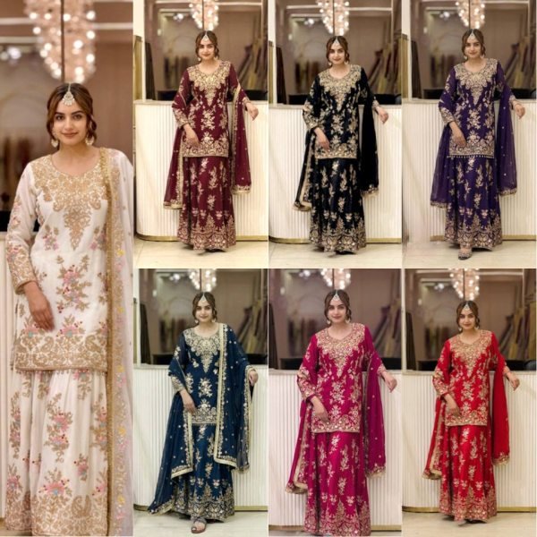 Rare Pink Heavy Faux Georgette Embroidered Palazzo Set with Micro Cotton Inner Ready To Wear Collection