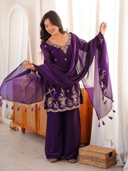 Rare Purple Fendi Silk Embroidery Suit Set for Women Ready To Wear Suit