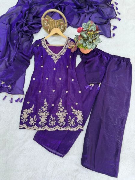 Rare Purple Fendi Silk Embroidery Suit Set for Women Ready To Wear Collection