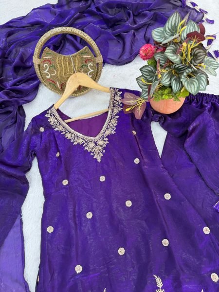 Rare Purple Fendi Silk Embroidery Suit Set for Women Ready To Wear Collection