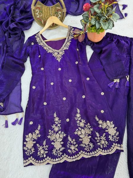 Rare Purple Fendi Silk Embroidery Suit Set for Women Ready To Wear Collection