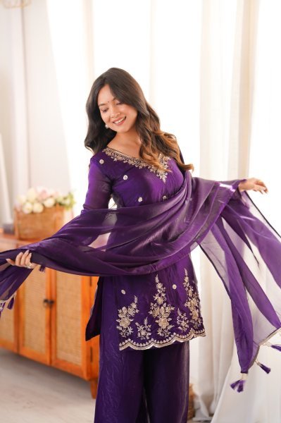 Rare Purple Fendi Silk Embroidery Suit Set for Women Ready To Wear Collection
