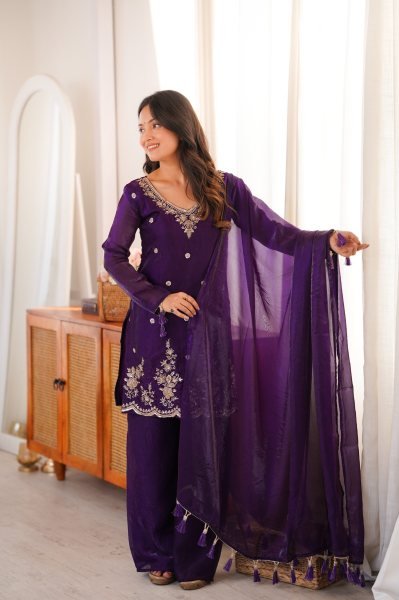 Rare Purple Fendi Silk Embroidery Suit Set for Women Ready To Wear Collection